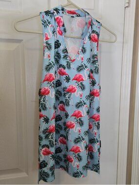 Light Blue Flamingo Print Sleeveless Top